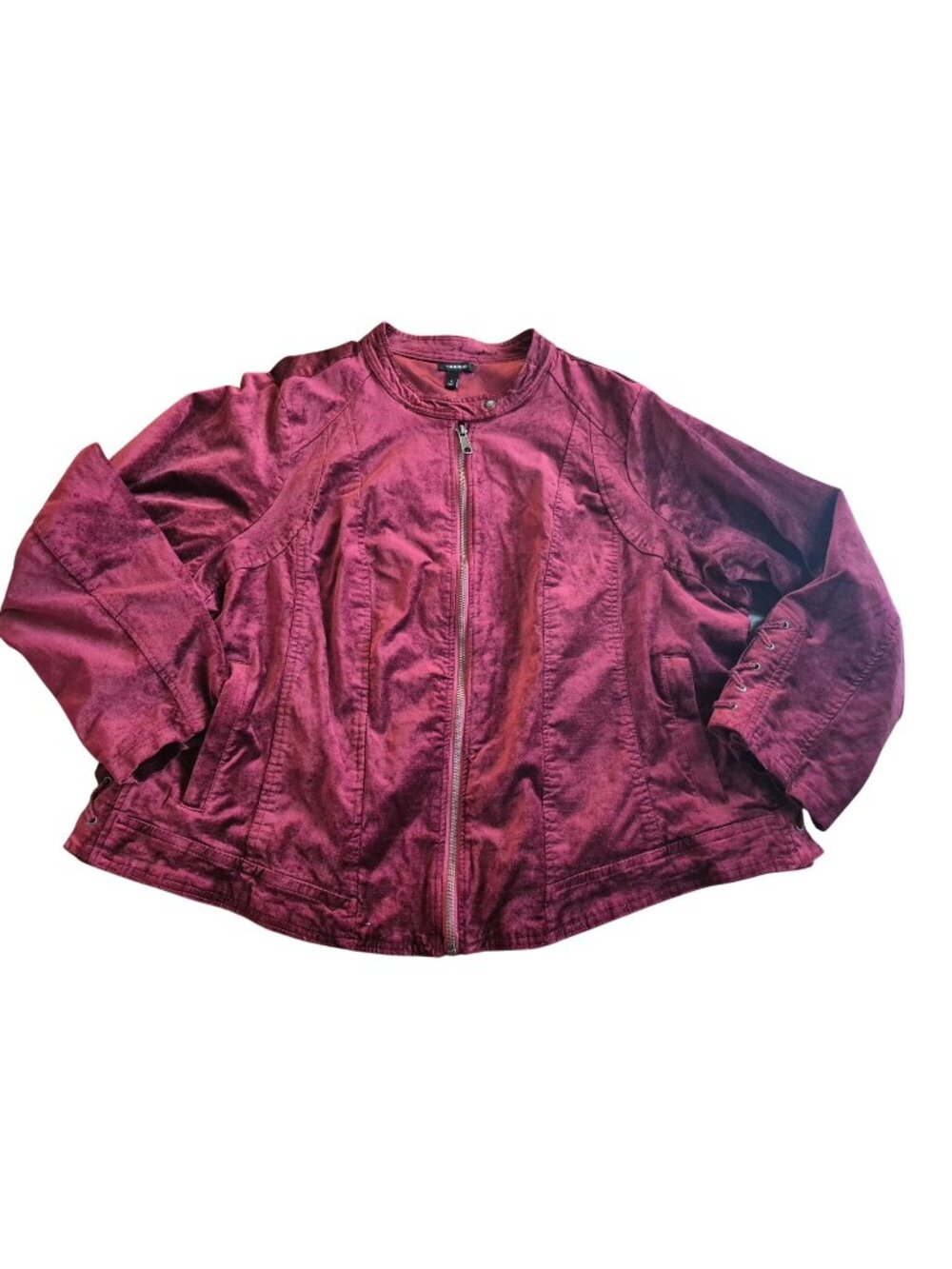 Torrid Burgundy Zip-Up Velvet Moto Jacket With Lace-Up Sleeves Womens Size 4X